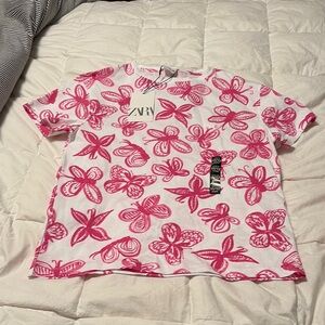Zara Kids Pink and white butterfly Shirt